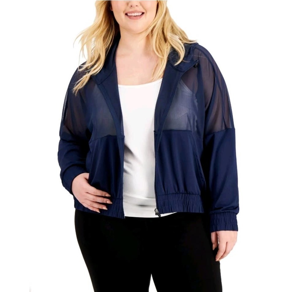 Ideology Womens Plus Size Hoodie Zip Up Indigo Sea 3X